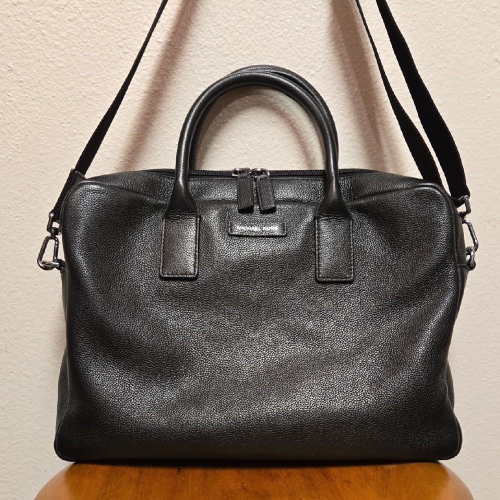 Michael Kors Pebbled Leather Briefcase Laptop Bag Black Unisex